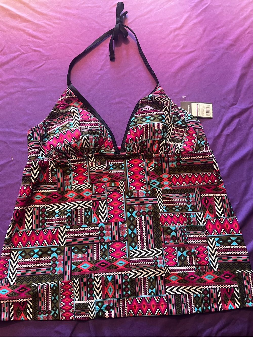 Mossimo Supply Co. Pink Black Aztec-Print Halter Tankini Top XL NWT